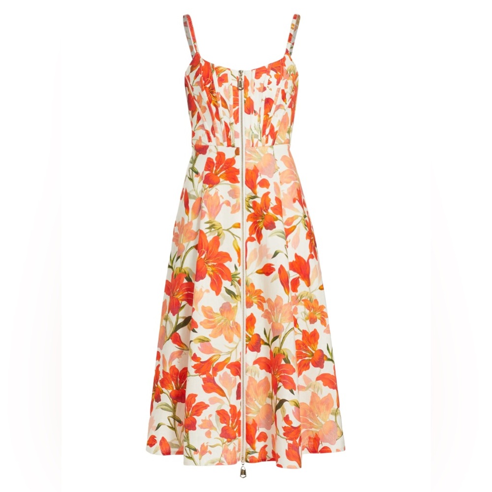 Zimmermann | Tranquility Linen Floral Front-Zip Midi-Dress